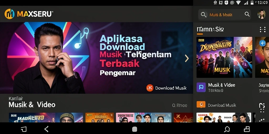 Tampilan antarmuka pengguna MAXSERU untuk mengunduh musik.